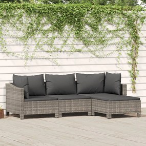 Set Divani da Giardino 4 pz con Cuscini in Polyrattan Grigio