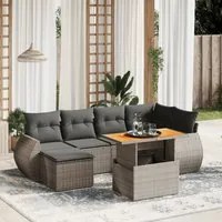 Set Divani da Giardino 7 pz con Cuscini Grigio in Polyrattan 3272299