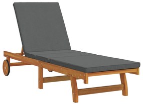 Lettino da sole con ruote, tavolino e cuscino in legno massello di acacia