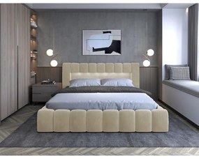 Letto matrimoniale imbottito beige con contenitore e rete inclusi 180x200 cm Lamica – ELTAP