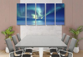 Quadri 5 pezzi – Aurora boreale sull'oceano