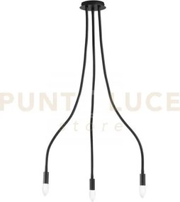 Plafoniera lover nera 3 luci attacco e14 15x15x100cm in metallo e s...