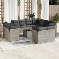 Set Divano Giardino 12 pz con Cuscini Grigio Chiaro Polyrattan 3250361