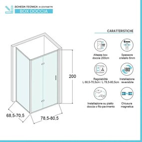 Box doccia 70x80 cm con porta a soffietto serigrafata H 200 cm Ted