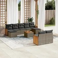 Set Divano da Giardino 10 pz con Cuscini Grigio in Polyrattan 3228090