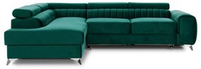 Divano angolare verde allungabile/con contenitore (con penisola a sinistra/a L) e rivestimento in velluto Laurence – ELTAP