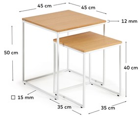 Kave Home - Set Yoana di 2 tavolini da appoggio a nido in legno di rovere e struttura in metallo bianc