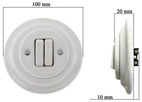 Bohemia-Design - Interruttore doppio in porcellana in stile retrò con cornice n. 5, bianco