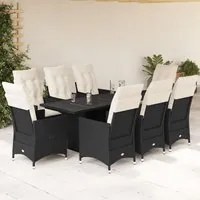 Set da Pranzo da Giardino 9 pz con Cuscini Nero in Polyrattan 3276702