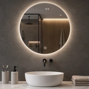 Specchio Rotondo Ø60 cm LED a 3 Colori Retroilluminato Accensione Touch...
