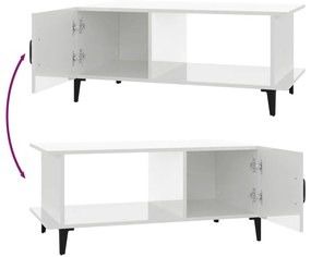 Tavolino da salotto bianco lucido 90x50x40 cm legno multistrato