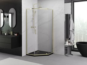 Mexen Exo-R cabina doccia pentagonale a battente 90 x 90 cm, trasparente, oro - 812-090-090-50-00