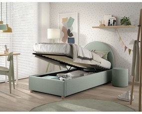 Letto singolo imbottito verde con contenitore con rete inclusa 90x200 cm Moon – Vipack
