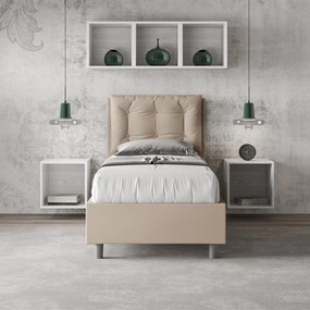 Letto singolo imbottito similpelle Annalisa con e senza rete e contenitore, Tortora / Contenitore
