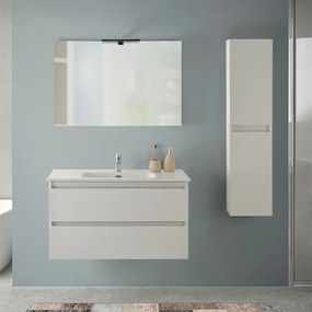 Mobile bagno sospeso 90 cm rovere bianco completo con lavabo Nadia