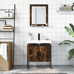 Set mobili da bagno 2 pz rovere fumo in legno multistrato