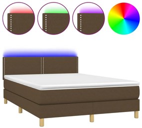 Letto a Molle Materasso e LED MarroneScuro 140x190cm in Tessuto