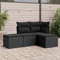 Set Divani da Giardino 4 pz con Cuscini Nero in Polyrattan 3217475