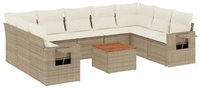 Set divano da giardino 10 pz con cuscini beige in polyrattan