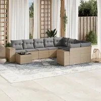 Set Divano da Giardino 10 pz con Cuscini Beige in Polyrattan 3255396