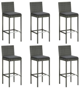 Sgabelli da bar con cuscini 6 pz in polyrattan grigio