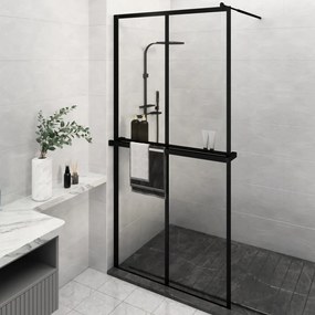 Parete Doccia Con Mensola Nera 118x190 Cm Vetro Esg E Alluminio /