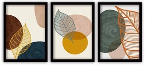 Set di 3 dipinti in cornice nera Foglie III., 35 x 45 cm - Vavien Artwork