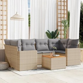 Set divano da giardino 7 pz con cuscini beige misto polyrattan