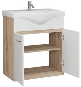 Kamalu - Mobile bagno a terra o sospeso 65 cm bicolore bianco e legno chiaro | LAC-ESTIA-65