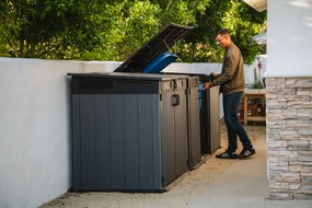 Armadio Porta Attrezzi o Bidoni Differenziata 2 Ante e Coperchio Keter Cortina Mega 190,5x109,3x132,5 cm in Evotech+ Grigio...