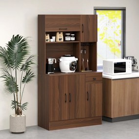 Costway Armadio dispensa con vetrina e prese di corrente, Armadio da cucina con portabicchieri cassetto e ripiani regolabili per sala da pranzo