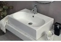 Lavabo bagno da appoggio monoforo con troppo pieno 59,5x39,5x16,5 cm bianco Mues Losu