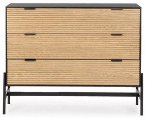 Cassettiera ALLYCIA in legno di frassino nero e naturale, 104x40x81,5 cm