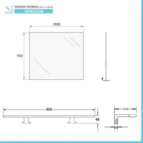 Specchio bagno 105x70 cm reversibile con luce LED naturale