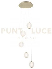 Pendente allure 5lt multi-drop - ottone satinato e acrilico traspar...