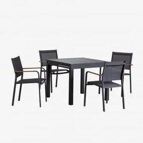 Set Di Tavolo Rettangolare Allungabile In Alluminio (90-180x90 Cm) Starmi E 4 Sedie Da Giardino Impilabili In Alluminio Archer Grigio Grafite - Sklum