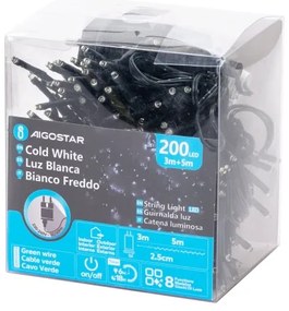 Aigostar - Catena LED natalizia da esterno 200xLED/8 funzioni 8m IP44 bianco freddo