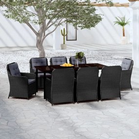 Set mobili da pranzo per giardino 9 pz nero