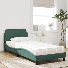 Letto con materasso verde scuro 90x190 cm in velluto