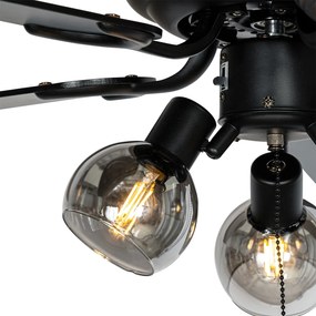 Ventilatore da soffitto nero con stampa legno 107,5 cm 3 luci con interruttore a tirante - Mistral Vidro