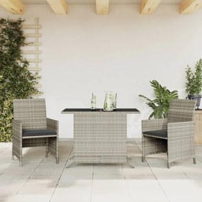 Set Da Bistrò 3 Pz Con Cuscini Grigio Chiaro İn Polyrattan /