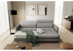 Divano angolare grigio allungabile/con contenitore (con penisola a destra/con chaise lounge) e rivestimento in velluto Gomsi – ELTAP