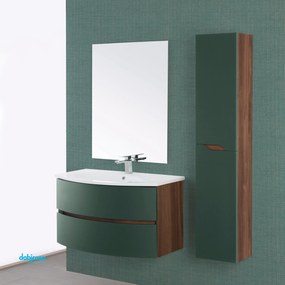 Mobile Bagno Sospeso "Maiori" Da 90 Cm Composto Da Due Cassetti Finitura Noce Canaletto/Verde Bottiglia