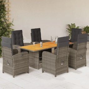 Set da pranzo da giardino 7 pz con cuscini in polyrattan grigio