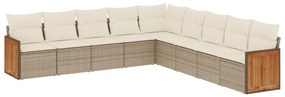 Set divano da giardino 9 pz con cuscini beige in polyrattan