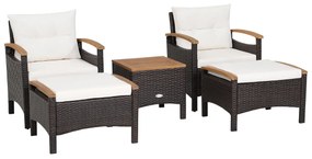 Costway Set di divani in rattan da 5 pezzi con cuscini per sedili schienale, Set in vimini da giardino per cortile