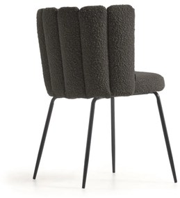 Kave Home - Sedia Aniela in shearling nero e gambe in metallo con finitura nera