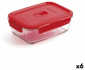 Porta pranzo Ermetico Luminarc Pure Box Rosso 16 x 11 cm 820 ml Vetro (6 Unità)