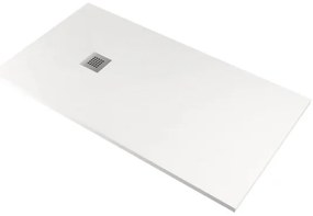 Piatto doccia in mineralmarmo 80x100 cm bianco effetto pietra con griglia e piletta sifonata