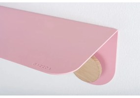 Mensola a muro in acciaio rosa con dettaglio in legno di quercia con 2 ganci , lunghezza 70 cm Hook - Gazzda